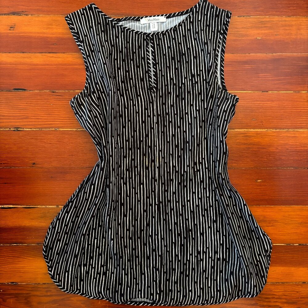 Max Mara Designer Minimalist Striped Keyhole Sleeveless Top MEDIUM